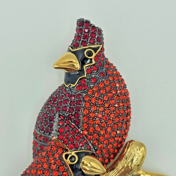Joan Rivers Cardinal Brooch Vtg Swarovski Crystal Love Birds Winter Holiday Pin - Picture 4 of 15